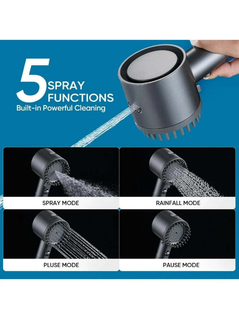 Filtered Handheld Shower Head - 4+1 Spray Modes, Water Filter for Clean Shower